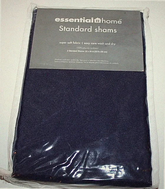 Essential Home Super Soft Fabric Standard Shams - Navy/Tan