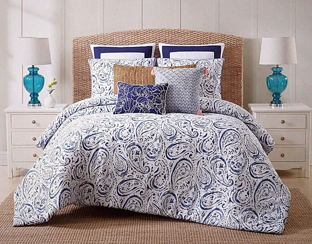 Indienne Paisley Navy and White Cotton 3-Piece King Duvet Set, Floral Themed, fo