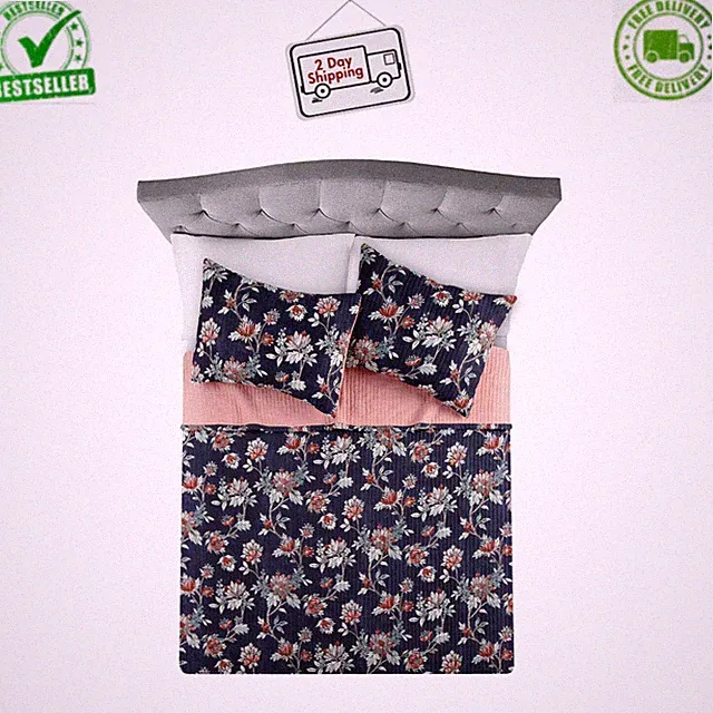 Mainstays 100% Cotton Matelassé Quilt, Full/Queen Size, Reversible, Navy Floral
