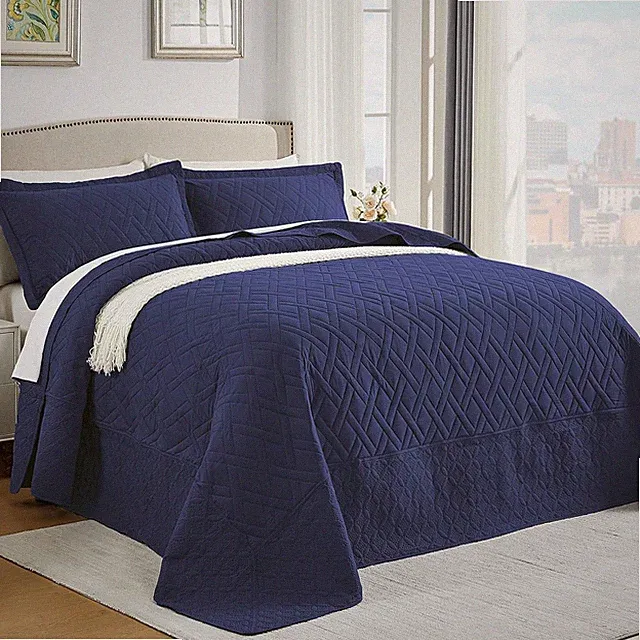 Navy Blue Oversized King Quilt Set, Soft Microfiber with 2 Pillow Shams