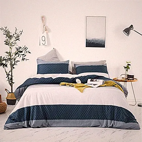 Navy Blue Stripe Duvet Cover 100% Cotton Blue and White Queen Navy Stripes
