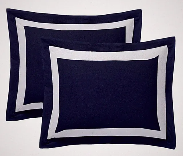 Navy Blue & White Dual Tone Pillow Shams Set of 2 – 600 Thread Count Organic...