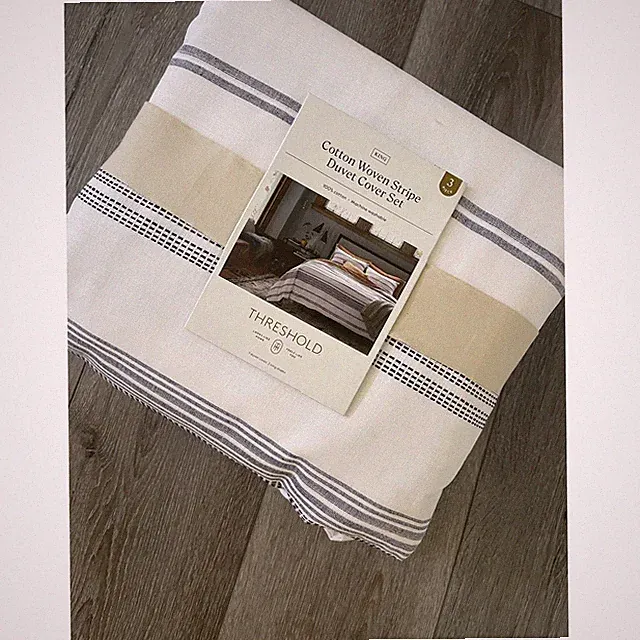 New Threshold White Navy Blue Stripe King Duvet Set with Shams