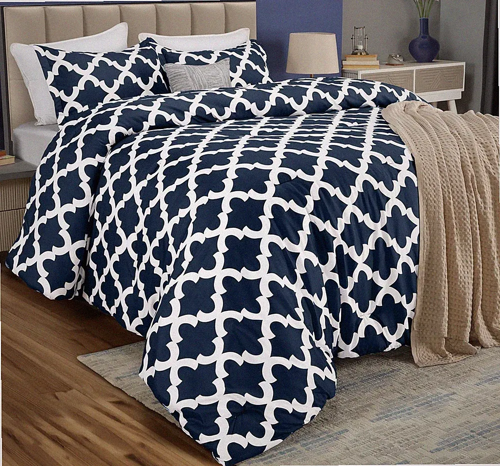 Queen Comforter Set 3 Piece Navy by , Printed Comforters Queen Size, Bedding...