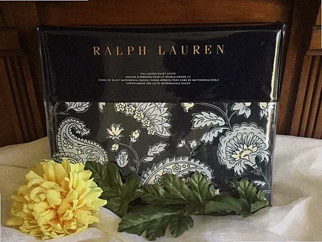 RALPH LAUREN Delphine Paisley FULL/QUEEN Duvet Cover Cotton Navy MSRP $355 NEW