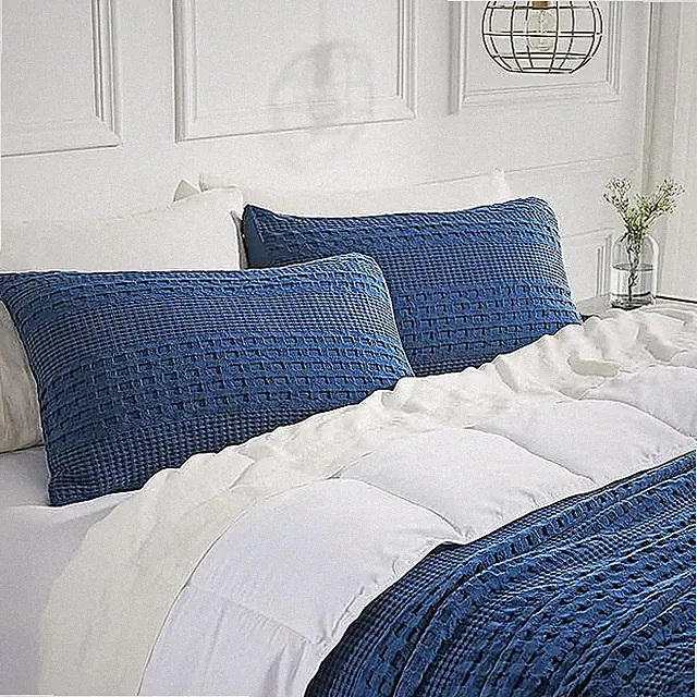 Waffle Weave Navy Blue King Sham Set of 2 36Lx20W VHC Brands